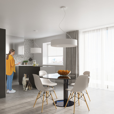 Lámpara SATURNO 90 blanca + 8x bombilla LED E27 3000K Cálida 7,5W 620lm