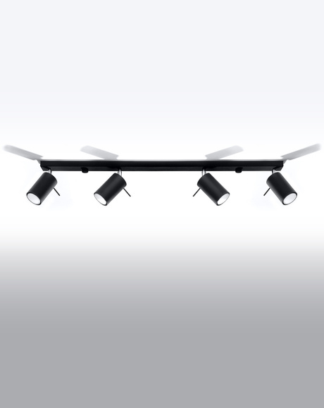 Plafond RING 4L negro + 4x bombilla LED GU-10 3000K Cálida 7W 620lm