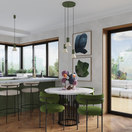 Lámpara colgante ESTRIA 3P beige/verde oliva