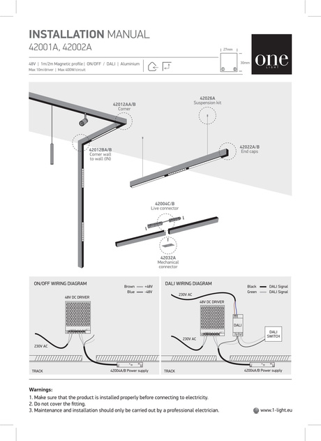 Carril magnético 2m negro MINI ON/OFF DALI 48V