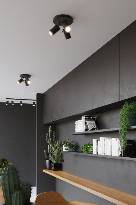 Plafond RING 3P negro + 3x Bombilla LED GU-10 3000K Cálida 7W 620lm