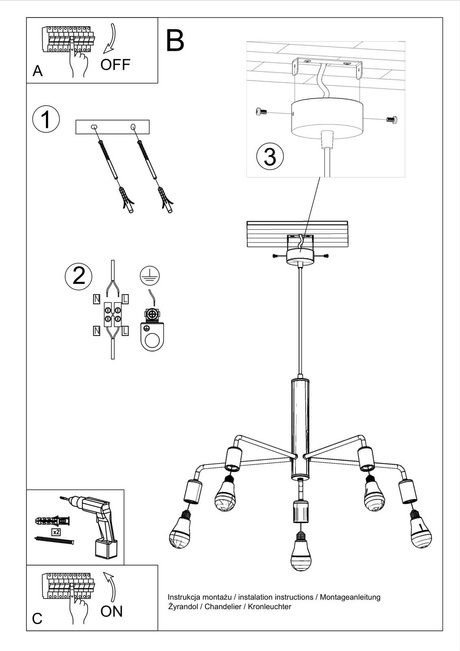 Lámpara DUOMO 5 + 5x Bombilla LED E27 3000K Cálida 7,5W 620lm