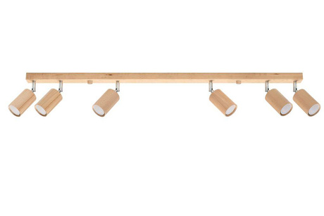 Plafond BERG 6 madera natural + 6x bombilla LED GU-10 4000K Fría 7W 630lm