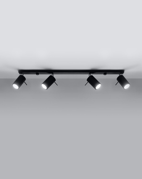 Plafond RING 4L negro + 4x bombilla LED GU-10 3000K Cálida 7W 620lm