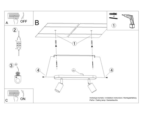 Plafond FORNES 2 negro 2x bombilla LED E27 4000K Fría 7,5W 690lm