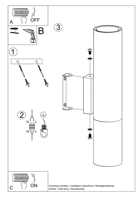 Aplique LOOPEZ negro/cromo + 2x bombilla LED GU-10 4000K Fría 7W 630lm