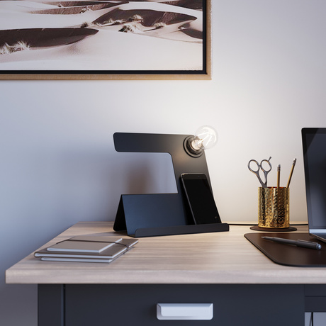 Lámpara de escritorio INCLINE negra + 1x bombilla LED E27 4000K Fría 7,5W 650lm