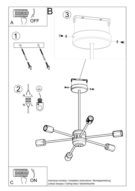 Lámpara de araña LANGO 6 negra+ 6x bombilla LED E27 3000K Cálida 7,5W 620lm
