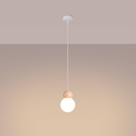 PEKKA Lámpara colgante 1 blanco/madera natural + 1x bombilla LED G9 3000K Cálida 4,5W 450lm