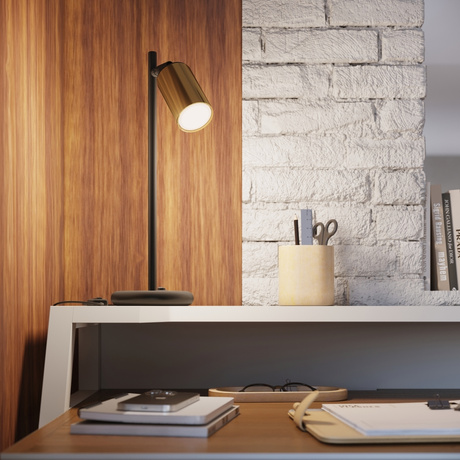 Lámpara de escritorio WINX negro/oro + 1x bombilla LED GU-10 3000K Cálida 7W 510lm