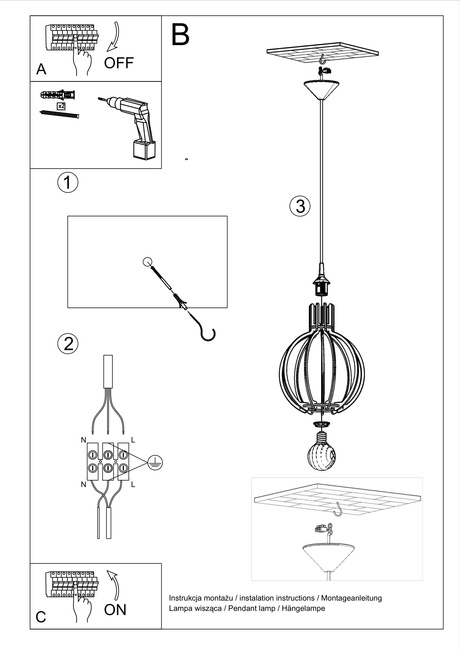 ARANCIA lámpara colgante madera natural + 1x bombilla LED E27 4000K Fría 7,5W 650lm