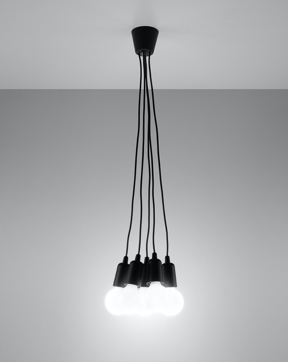 DIEGO 5 lámpara colgante negro + 5x bombilla LED E27 3000K Cálido 7,5W 620lm