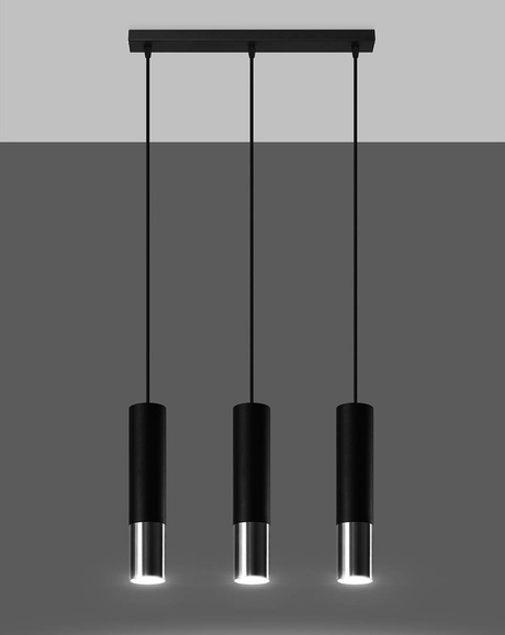 LOOPEZ 3L lámpara colgante negro/cromo + 3x bombilla LED GU-10 3000K Cálido 7W 620lm