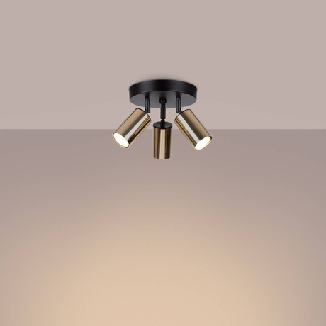 WINX Plafón 3P negro/oro + 3x bombilla LED GU-10 3000K Cálido 7W 510lm