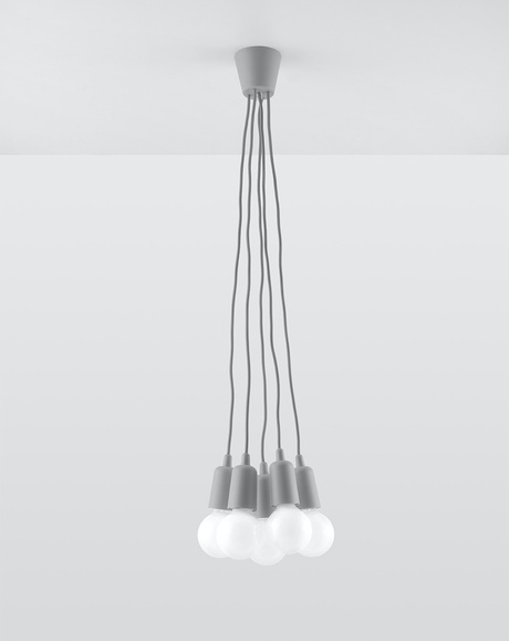 DIEGO 5 lámpara colgante gris + 5x bombilla LED E27 3000K Cálida 7,5W 620lm