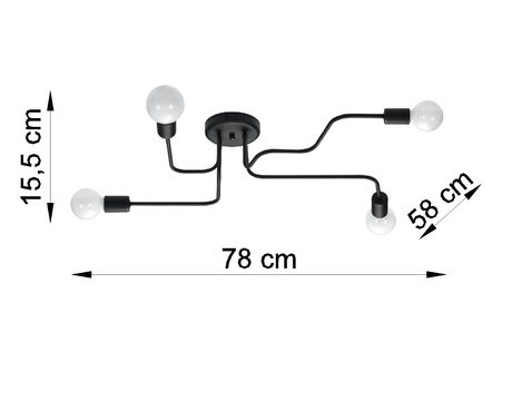 Lámpara VECTOR 4 negra + 4x bombilla LED E27 4000K Fría 7,5W 650lm