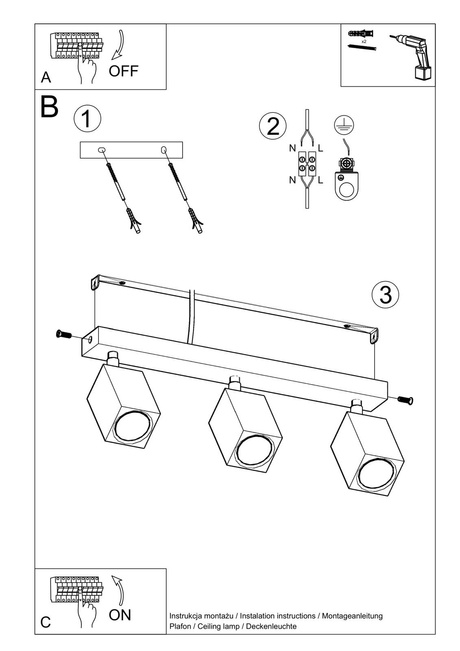 Plafond KEKE 3 roble + 3x bombilla LED GU-10 3000K Cálida 7W 620lm