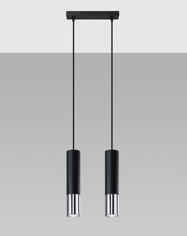 LOOPEZ 2 lámpara colgante negro/cromo + 2x GU-10 3000K Cálido 7W Bombilla LED 620lm