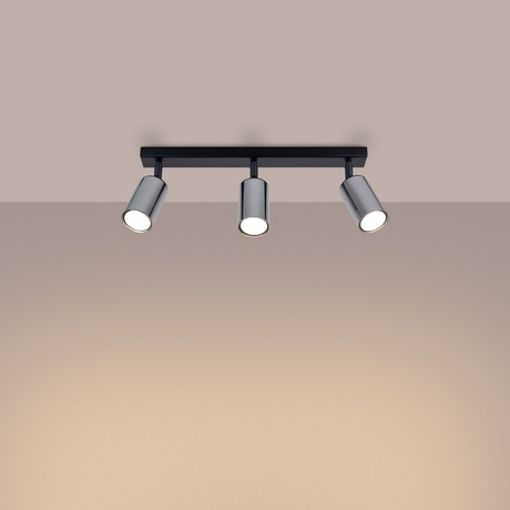 WINX 3 Plafón negro/cromo + 3x Bombilla LED GU-10 4000K Frío 7W 530lm