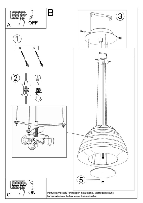 Lámpara BELLA 60 negra + 3 bombillas LED E27 3000K Cálida 7,5W 620lm