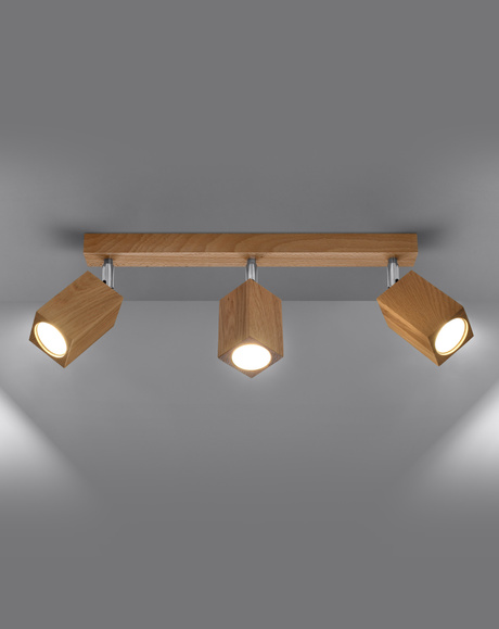 Plafond KEKE 3 roble + 3x bombilla LED GU-10 3000K Cálida 7W 620lm