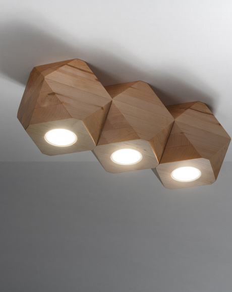 Plafond WOODY 3 madera natural + 3x bombilla LED GU-10 4000K Fría 7W 630lm