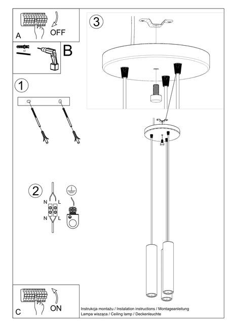 LINO 3P lámpara colgante madera natural + 3x LED GU-10 4000K Frio 7W 630lm bombilla