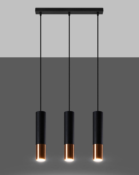 LOOPEZ Lámpara colgante 3L negro/cobre + 3 bombillas LED GU-10 4000K frío 7W 630lm