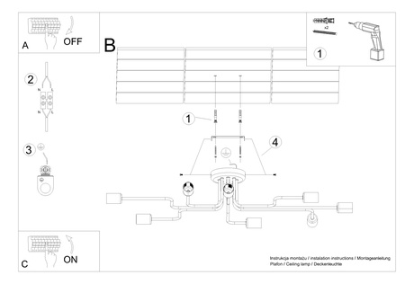 Lámpara de araña VECTOR 8 negra + 8X bombilla LED E27 3000K 7W 760lm
