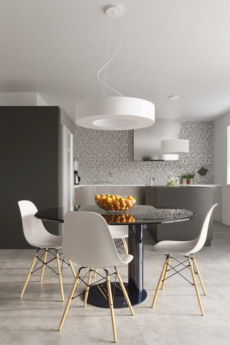 Lámpara SATURNO SLIM 70 blanca + 6 bombillas LED E27 3000K Cálida 7,5W 620lm