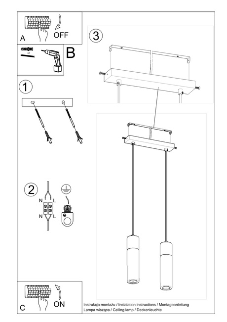 ZANE 2 lámpara colgante gris + 2x GU-10 bombilla LED 3000K Cálido 7W 620lm