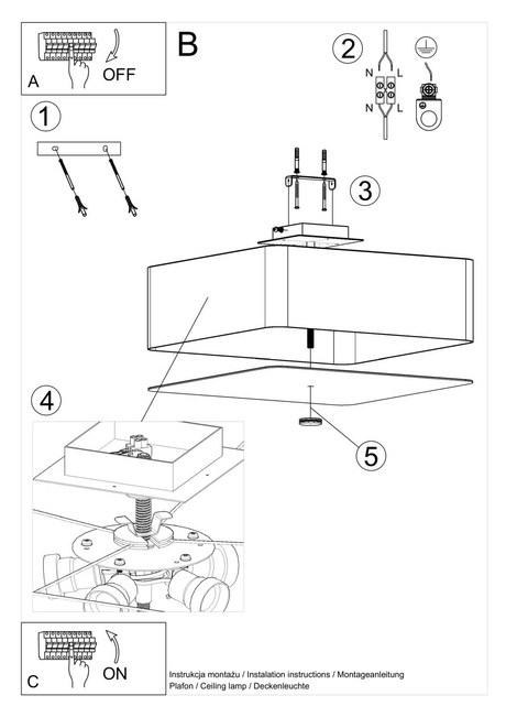 Plafond LOKKO 45 negro + 5x bombilla LED E27 3000K Cálida 7,5W 620lm