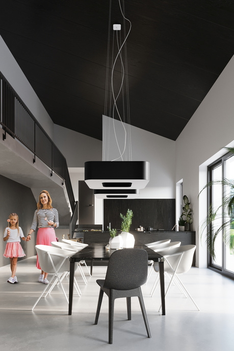 URANO 60 lámpara de araña negro + 8x bombilla LED E27 4000K Fría 7.5W 650lm