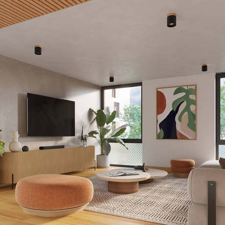 Plafón RIF negro + 1x bombilla LED GU-10 3000K Cálido 7W 510lm