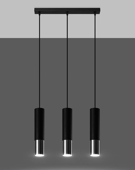 LOOPEZ 3L lámpara colgante negro/cromo + 3x bombilla LED GU-10 3000K Cálido 7W 620lm