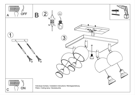Plafond OCULARE 4 blanco + 4x bombilla LED GU-10 4000K Fría 7W 630lm