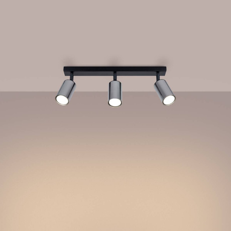 WINX 3 Plafón negro/cromo + 3x bombilla LED GU-10 3000K Cálido 7W 510lm