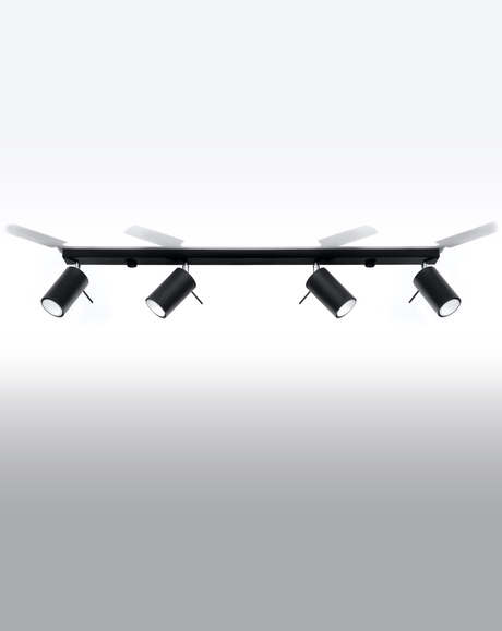 Plafond RING 4L negro + 4x bombilla LED GU-10 3000K Cálida 7W 620lm