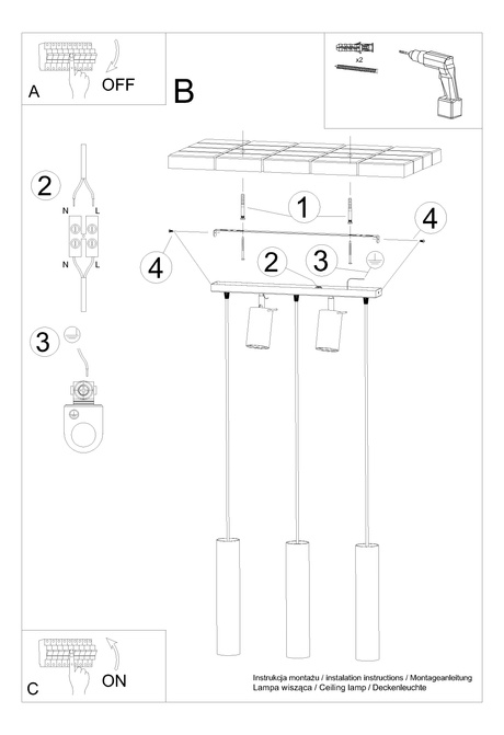 RING 3 lámpara colgante blanco + 5x bombilla LED GU-10 3000K Cálido 7W 620lm