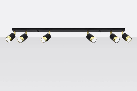 Plafond NERO 6 negro/oro + 6x bombilla LED GU-10 3000K Cálido 7W 620lm