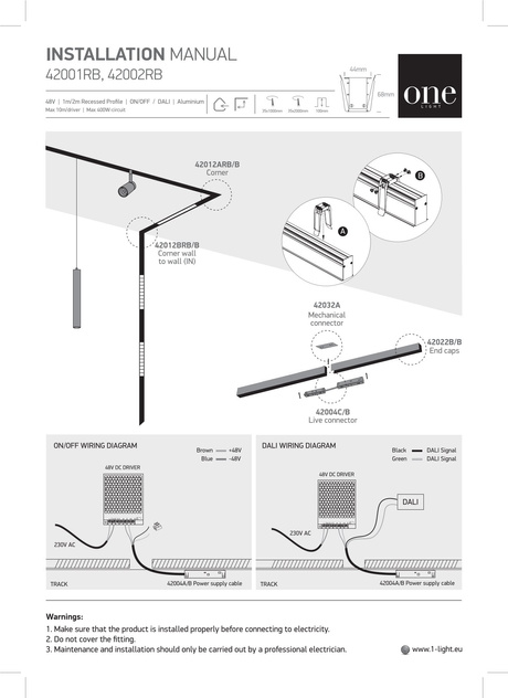 Carril de empotrar magnético 2m negro MIDI ON/OFF DALI 48V