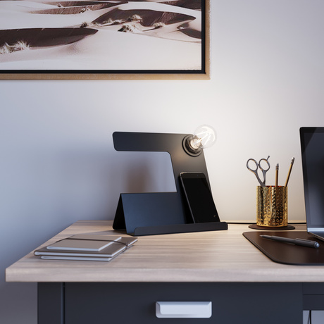 Lámpara de escritorio INCLINE negra + 1x bombilla LED E27 3000K Cálida 7,5W 620lm