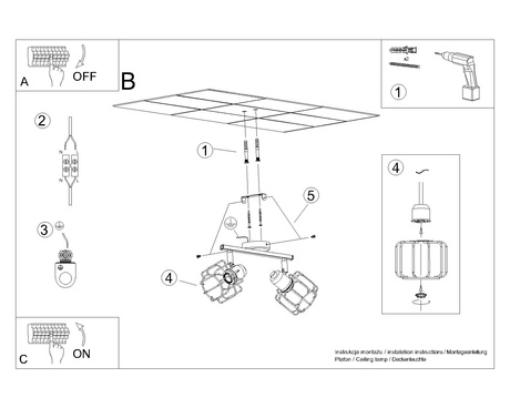 BELUCI 2 plafond blanco + 2x bombilla LED E14 3000K Cálida 7,5W 620lm