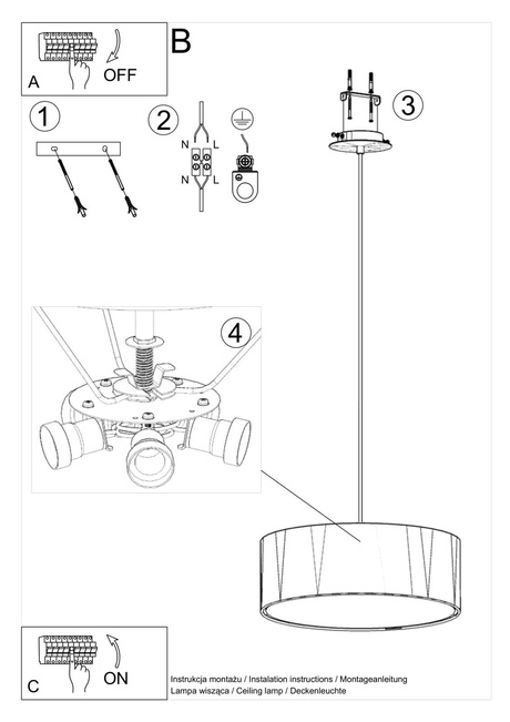 Lámpara ROLLO 45 blanca + 3 bombillas LED E27 4000K Fría 7,5W 650lm