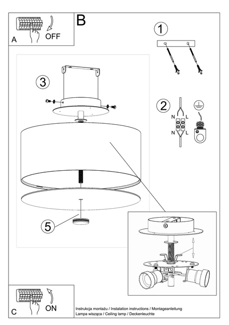 Plafond SKALA 30 blanco + 3x Bombilla LED E27 3000K Cálida 7,5W 620lm