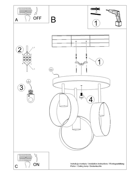 Plafond TITRAN 3 blanco + 3x bombilla LED E27 4000K Fría 7,5W 690lm