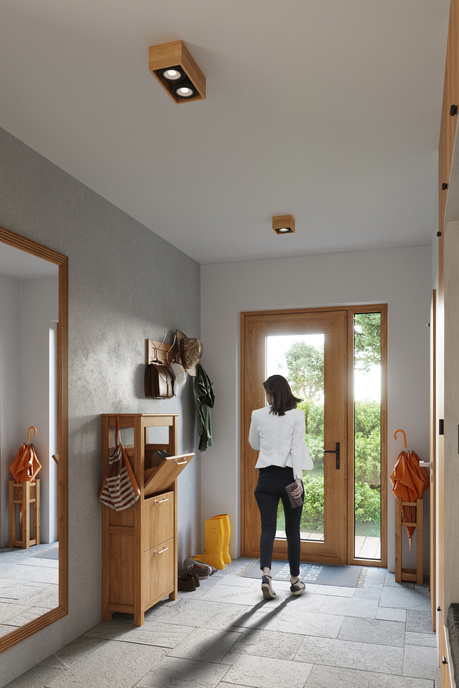 Plafond QUATRO 2 madera natural + 2x bombilla LED GU10 AR111 4000K FRÍO 12W 850lm