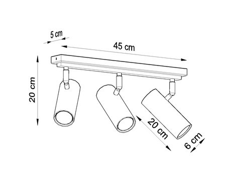 Plafond DIREZIONE 3 blanco + 3x Bombilla LED GU-10 3000K Cálido 7W 620lm
