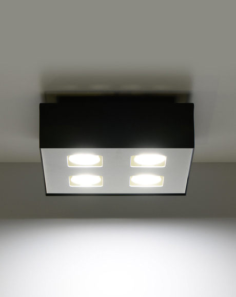 Plafond MONO 4 negro + 4x bombilla LED GU-10 4000K Fría 7W 630lm