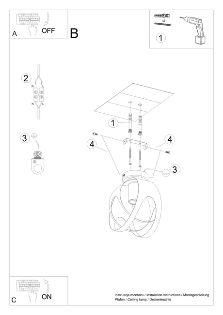 Plafond TULOS negro + 1x bombilla LED E27 3000K Cálida 7,5W 620lm